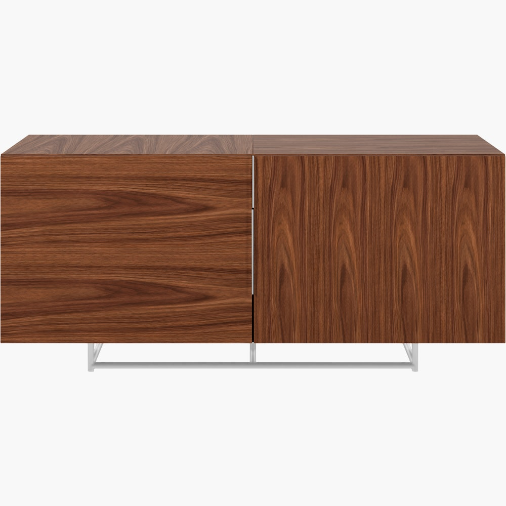 Domino Credenza in walnut with satin chrome base by Geiger